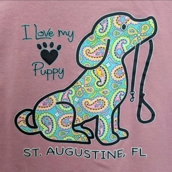 St. Augustine Florida Beach Pup I LOVE MY PUPPY T Shirt WOMENS M Dusty Rose Dog - Picture 7 of 9